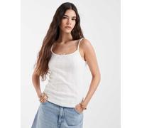 Pieces - Canottiera bianca traforata con finiture in pizzo-Bianco XL