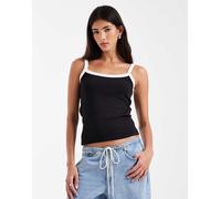 Pieces - Canottiera nera con finiture a contrasto-Bianco XXL