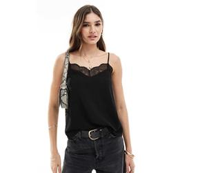 Pieces - Canottiera nera con finiture in pizzo-Nero L