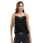 Pieces - Canottiera nera con finiture in pizzo-Nero XL