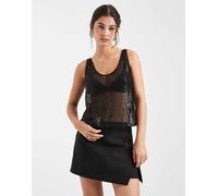 Pieces - Canottiera nera trasparente con paillettes-Nero L