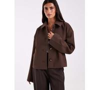Pieces cappotto corto formale effetto lana in marrone cioccolato L