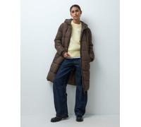 Pieces cappotto lungo imbottito con cappuccio color marrone cioccolato XS