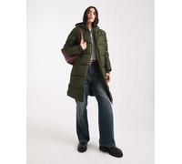 Pieces - Cappotto lungo imbottito kaki intenso con cappuccio-Verde S
