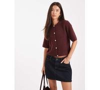 Pieces - Cardigan a maniche corte in maglia morbida bordeaux-Rosso XS