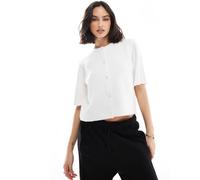 Pieces - Cardigan a maniche corte in maglia morbida color panna-Bianco S