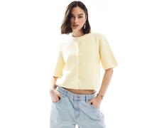 Pieces - Cardigan a maniche corte in maglia morbida giallo banana pallido XXL