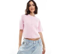 Pieces - Cardigan a maniche corte in maglia morbida rosa XS