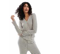 Pieces - Cardigan a maniche lunghe in jersey a righe monocromatiche in coordinato-Neutro M