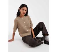 Pieces - Cardigan beige squadrato a maniche corte-Neutro S