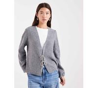 Pieces - Cardigan color grigio medio mélange con fiocchi decorati S