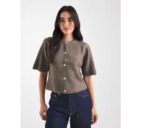 Pieces - Cardigan color spugnola squadrato a maniche corte-Marrone M