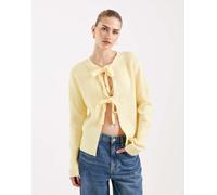 Pieces - Cardigan double-face allacciato sul davanti giallo pallido XS