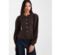Pieces cardigan in maglia a coste morbida con dettaglio in vita marrone L