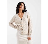 Pieces - Cardigan in maglia a trecce color crema con scollo a V-Bianco L