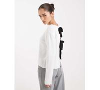Pieces - Cardigan in maglia double-face bianco con allacciatura sul davanti a contrasto XL