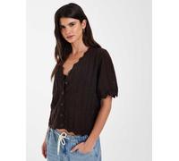 Pieces cardigan lavorato a maglia a maniche corte con bordo a volant marrone cioccolato S