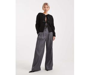 Pieces - Cardigan nero double-face con fiocchi in raso S