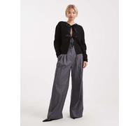 Pieces - Cardigan nero double-face con fiocchi in raso XL