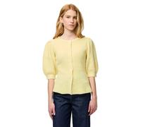 Pieces - Cardigan in maglia con maniche a sbuffo e dettaglio in vita color banana pallido-Marrone L