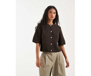 Pieces - Cardigan squadrato a maniche corte marrone cioccolato M