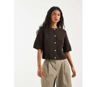 Pieces - Cardigan squadrato a maniche corte marrone cioccolato S