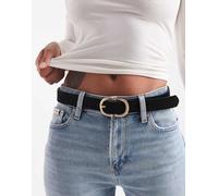 Pieces - Cintura in camoscio nera con fibbia doppia dorata-Nero S