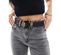 Pieces - Cintura in pelle nera con fibbia rotonda-Nero L