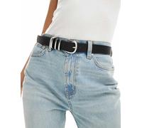 Pieces - Cintura nera con fibbia argentata-Nero S