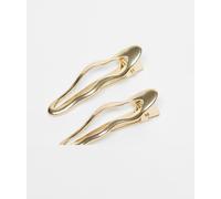 Pieces - Confezione da 2 mollette grandi ondulate dorate-Oro One Size