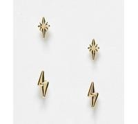 Pieces - Confezione da 2 paia di orecchini a bottone dorati a forma di fulmine e stella-Oro One Size