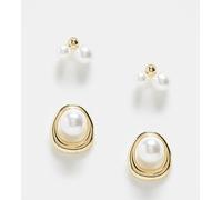 Pieces - Confezione da 2 paia di orecchini dorati a bottone con perle-Oro One Size