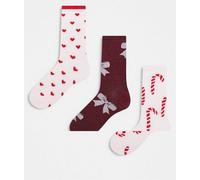 Pieces - Confezione da 3 paia di calzini rosa chiaro con glitter One Size