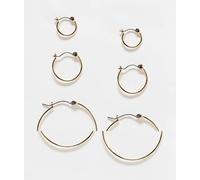 Pieces - Confezione da 3 paia di orecchini a cerchio di varie dimensioni color oro-Argento One Size