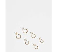 Pieces - Confezione da 3 paia di orecchini a cerchio placcati in oro 18 kt One Size