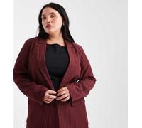 Pieces Curve - Blazer sartoriale bordeaux con motivo gessato in coordinato-Rosso 50