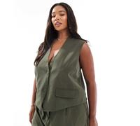 Pieces Curve - Gilet sartoriale kaki in coordinato-Verde 48