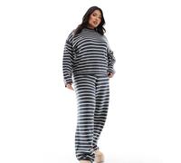 Pieces Curve - Maglione accollato blu a righe grigie in coordinato-Multicolore 50-52