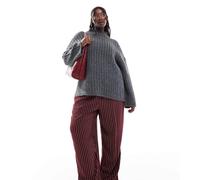 Pieces Curve - Maglione taglio lungo grigio accollato 50-52
