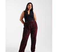 Pieces Curve - Pantaloni a fondo ampio bordeaux in velour con paillettes-Rosso 56-58