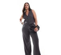 Pieces Curve - Pantaloni strutturati a vita alta in jersey color grigio magnete in coordinato 50