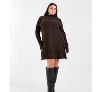 Pieces Curve - Vestito corto a maniche lunghe in maglia marrone cioccolato 50-52