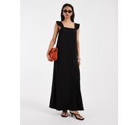Pieces Curve - Vestito lungo plissé nero con maniche con volant S