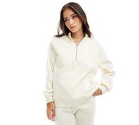 Pieces - Felpa beige neutro con zip corta in coordinato XS