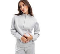 Pieces - Felpa grigio chiaro mélange con zip corta in coordinato XS