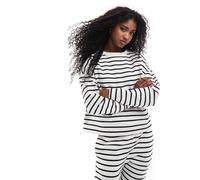Pieces - Felpa nera e bianca a righe in coordinato-Bianco XXL