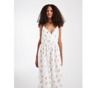 Pieces - Garden - Vestito lungo con spalline sottili bianco a fiori XXL