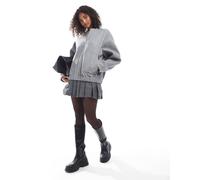 Pieces - Giacca bomber oversize taglio lungo con zip grigia-Grigio S