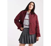 Pieces - Giacca corta color bordeaux con colletto in tessuto a coste-Rosso XS