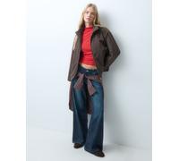 Pieces giacca imbottita con collo a imbuto e finiture con alamari marrone XL